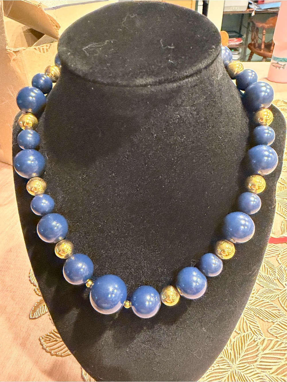 Monet Blue and Gold Graduated Bead Necklace